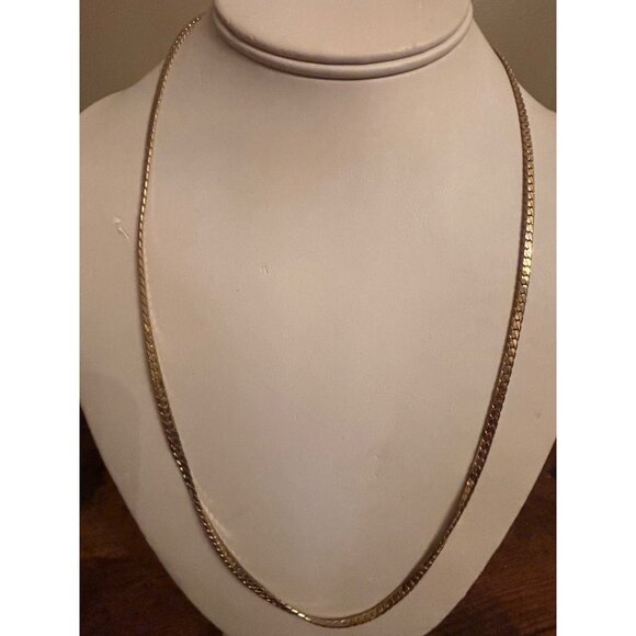 Vintage 14K GP Curb Chain Necklace 15g Gold-Plated Flat Link - Picture 1 of 11